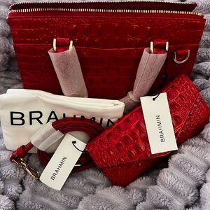 Brahmin Vibrant Red Croc-Embossed Shoulder Bag